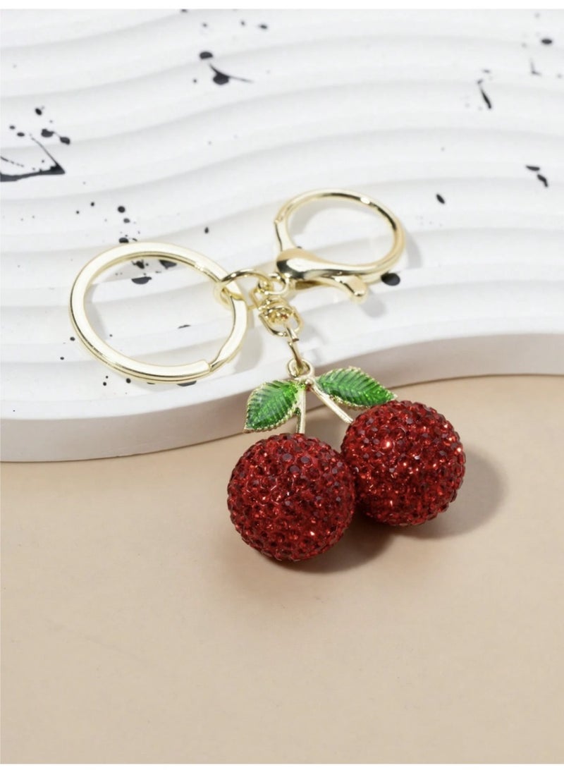 ڤيا سلسلة مفاتيح من الكرز، سلسلة مفاتيح الكرز، سلسلة مفاتيح حقيبة يد للنساء، سلاسل مفاتيح السيارة، هدايا لطيفة لإكسسوارات حقائب أعياد الميلاد - Image 2